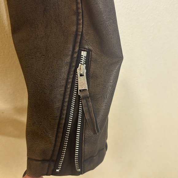 Lily & Lottie Akira Moto Jacket Asymmetrical Zip Front Closure Brown Size S - Picture 9 of 11